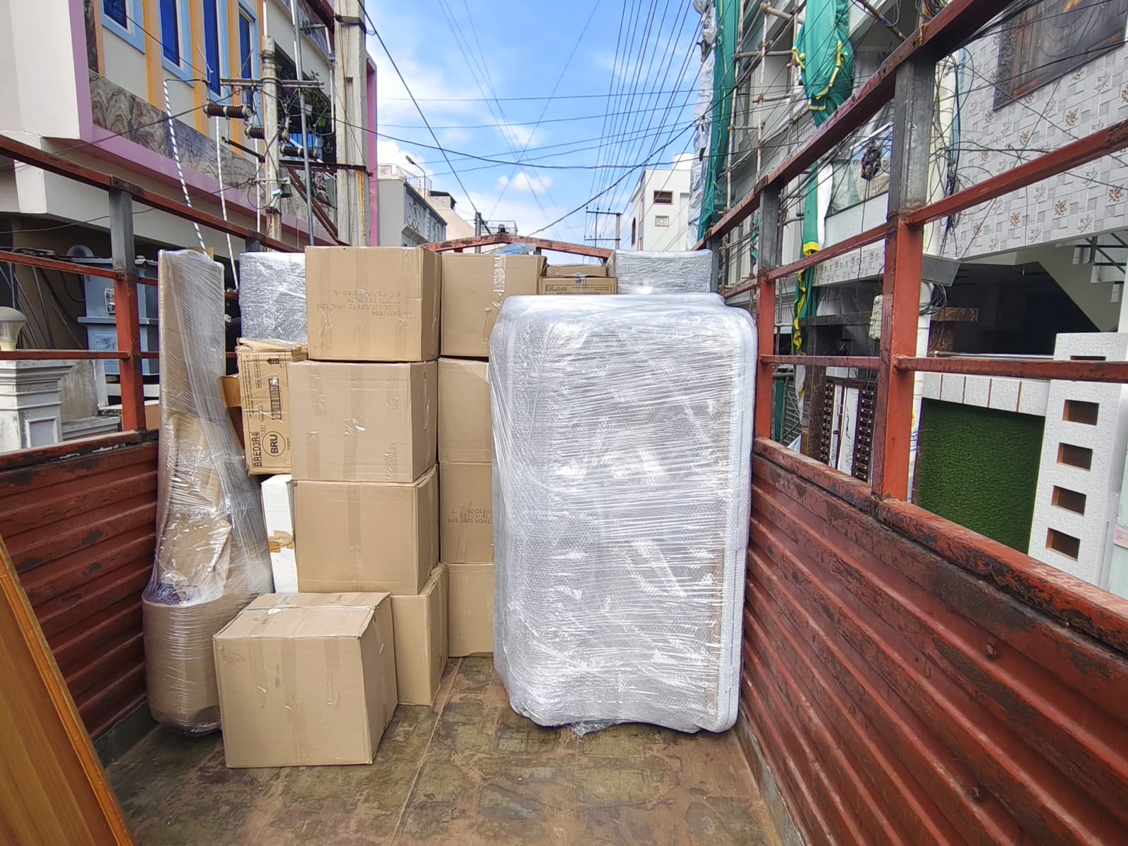 Appliances covered with bubble wrap and film